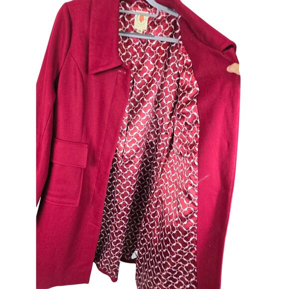 Anthropologie Tulle Long Line Red Pockets Wool Blend Lined Women's Jacket XL - Picture 6 of 11